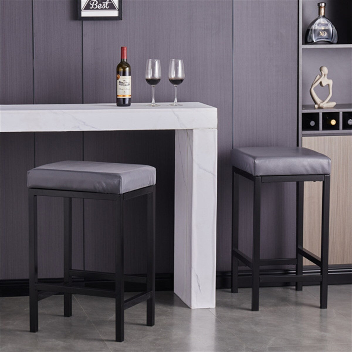Faux Leather Bar Stools Metal Upholstered Counter Stool Set of 2
