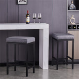 Faux Leather Bar Stools Metal Upholstered Counter Stool Set of 2