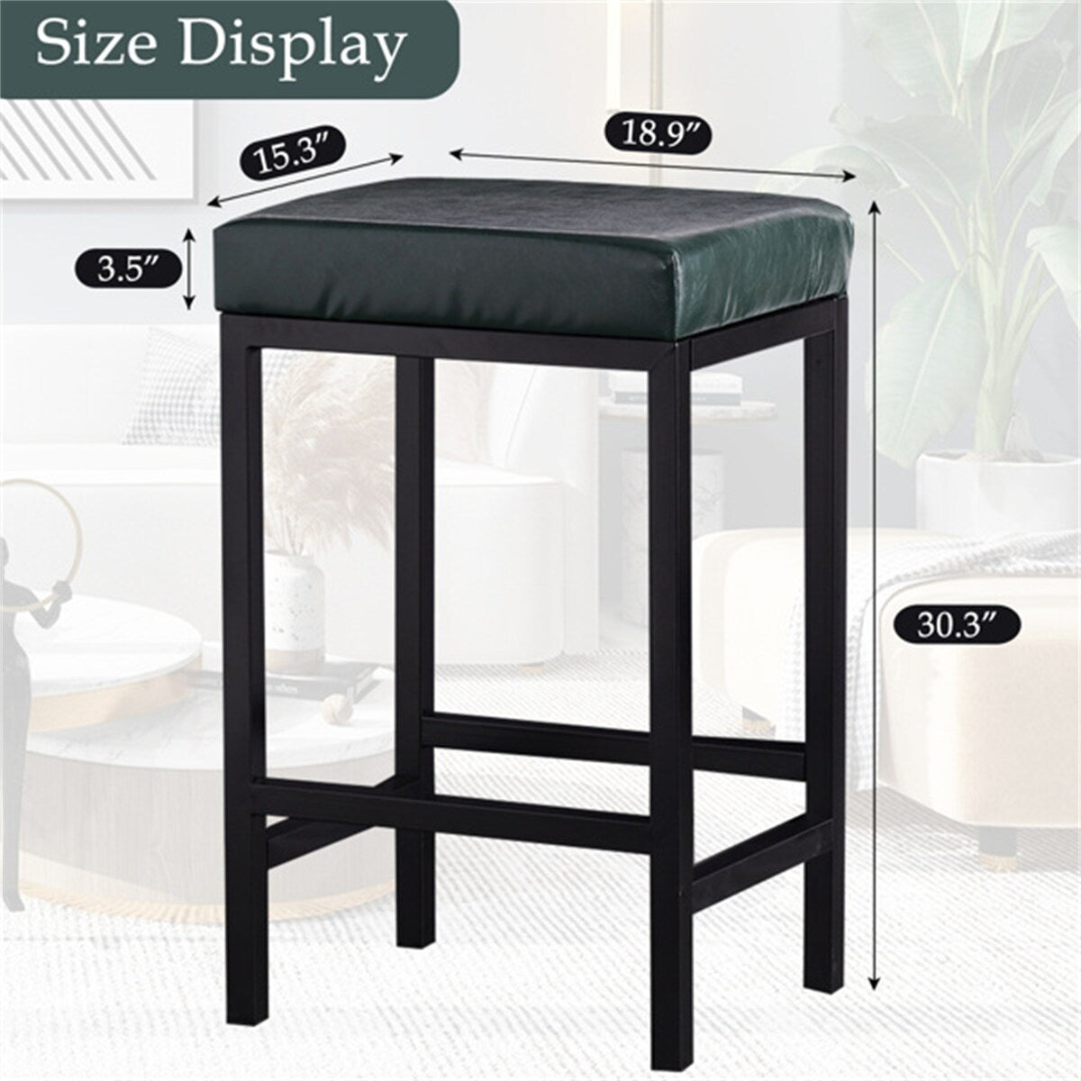 Faux Leather Bar Stools Metal Upholstered Counter Stool Set of 2