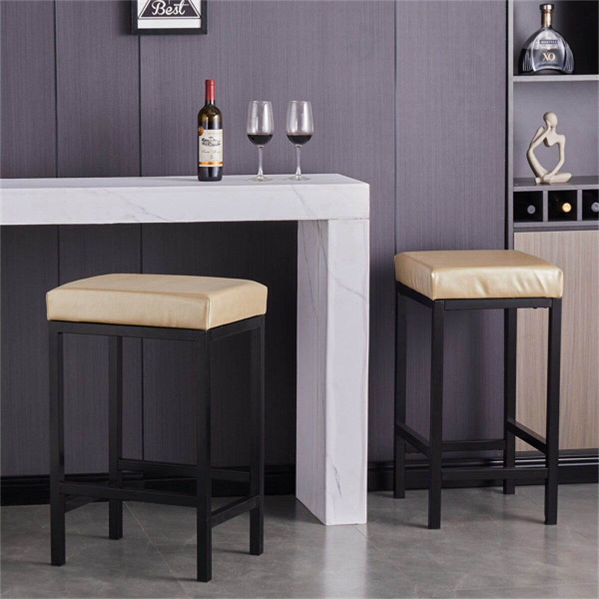 Faux Leather Bar Stools Metal Upholstered Counter Stool Set of 2