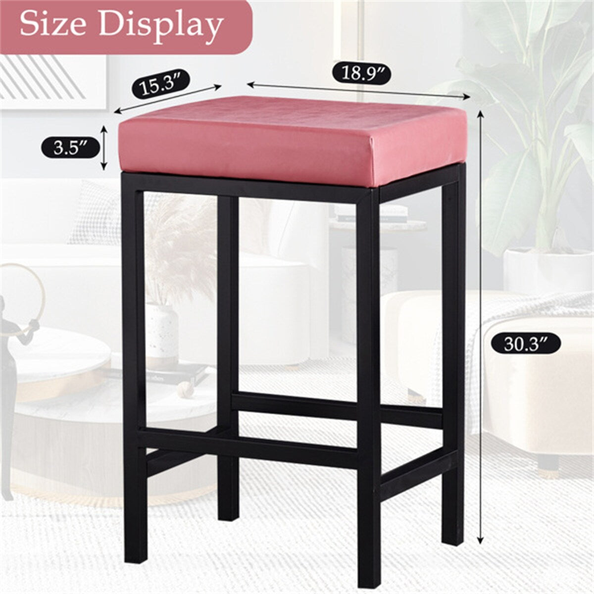 Faux Leather Bar Stools Metal Upholstered Counter Stool Set of 2