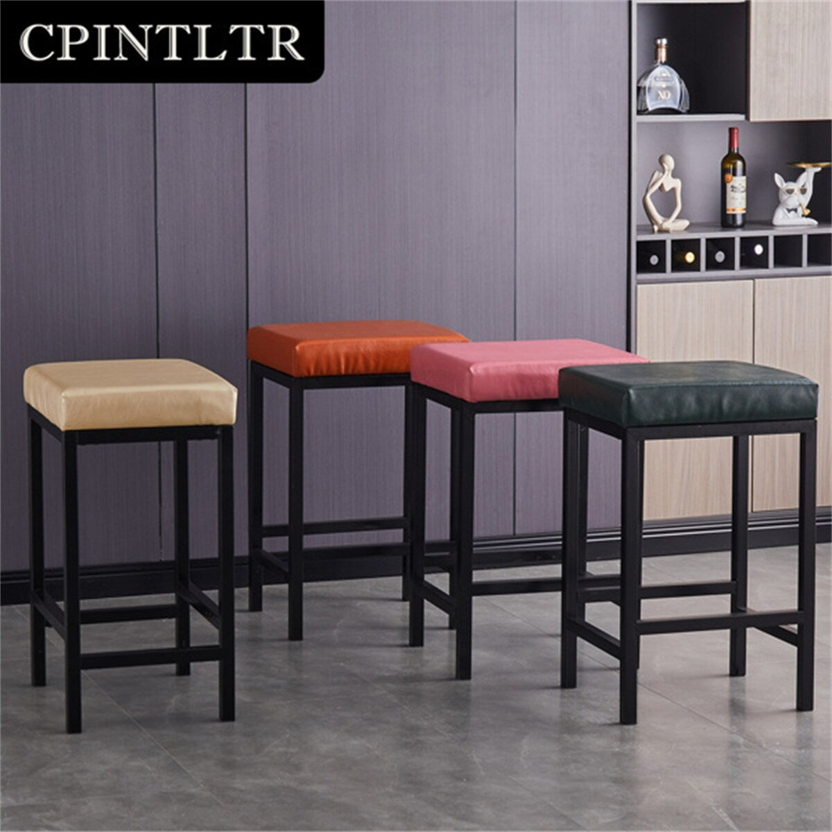 Faux Leather Bar Stools Metal Upholstered Counter Stool Set of 2