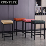 Faux Leather Bar Stools Metal Upholstered Counter Stool Set of 2