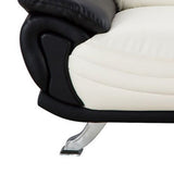 Faux Leather Chair with Curved Back and Pillow Top Arms, White and Black