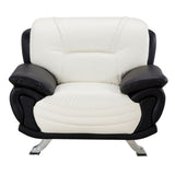 Faux Leather Chair with Curved Back and Pillow Top Arms, White and Black