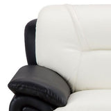 Faux Leather Chair with Curved Back and Pillow Top Arms, White and Black