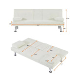 Faux Leather Convertible Sofa Bed with Removable Arm and 2 Cupholders