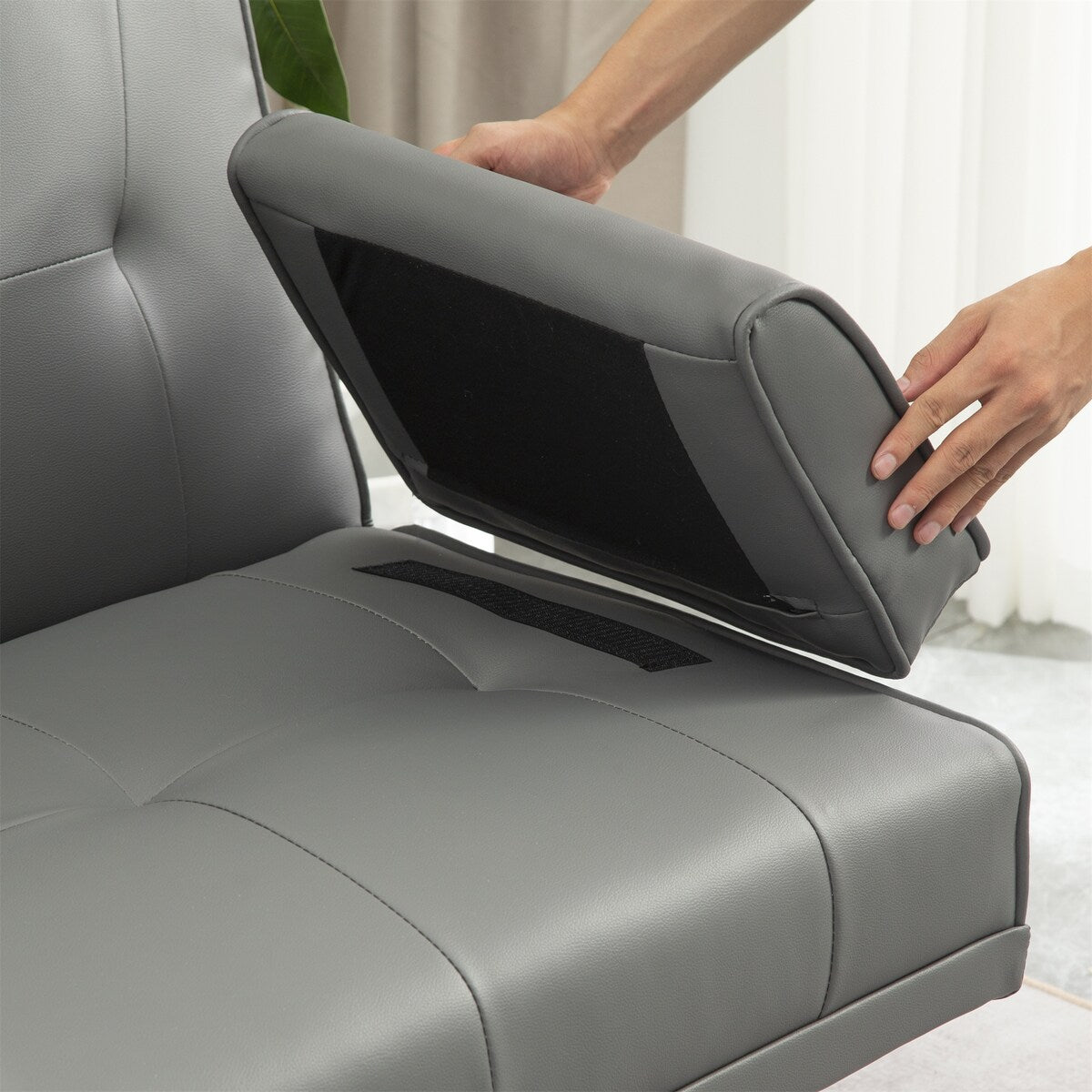 Faux Leather Convertible Sofa Bed with Removable Arm and 2 Cupholders