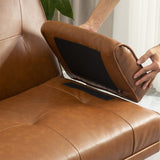 Faux Leather Convertible Sofa Bed with Removable Arm and 2 Cupholders