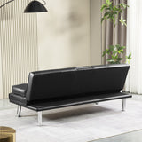 Faux Leather Convertible Sofa Bed with Removable Arm and 2 Cupholders