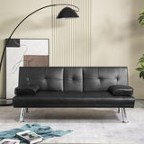 Faux Leather Convertible Sofa Bed with Removable Arm and 2 Cupholders