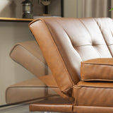 Faux Leather Convertible Sofa Bed with Removable Arm and 2 Cupholders