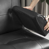 Faux Leather Convertible Sofa Bed with Removable Arm and 2 Cupholders