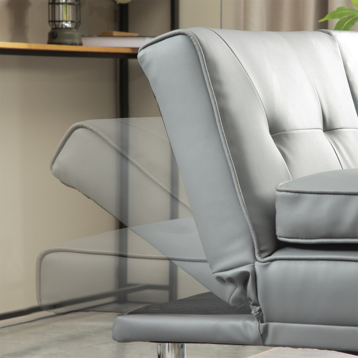 Faux Leather Convertible Sofa Bed with Removable Arm and 2 Cupholders