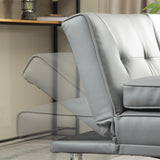 Faux Leather Convertible Sofa Bed with Removable Arm and 2 Cupholders