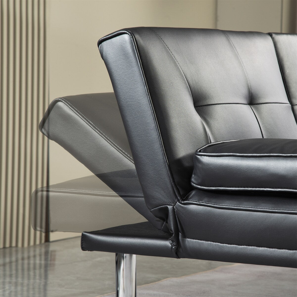 Faux Leather Convertible Sofa Bed with Removable Arm and 2 Cupholders