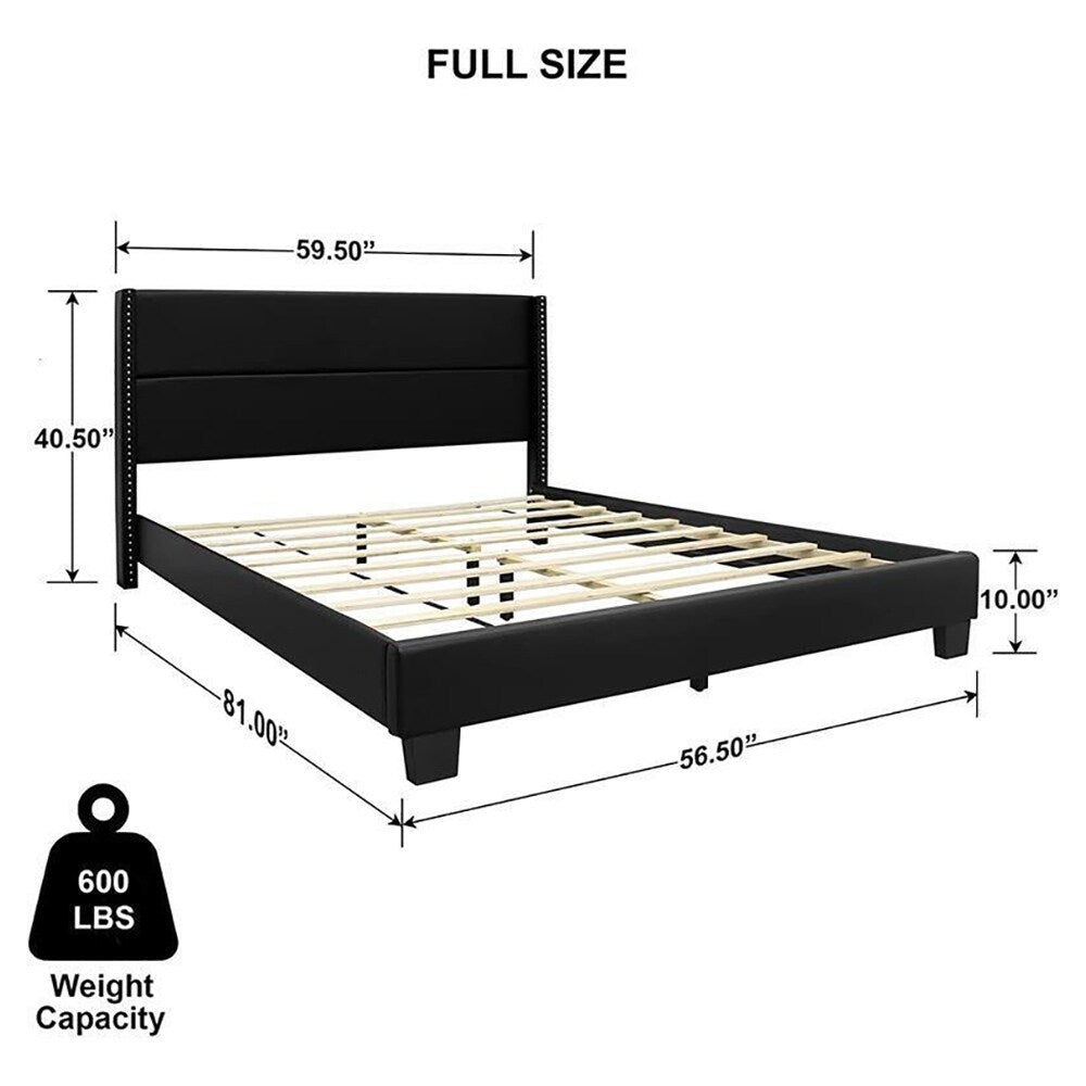 Faux Leather Full Platform Bed in Black