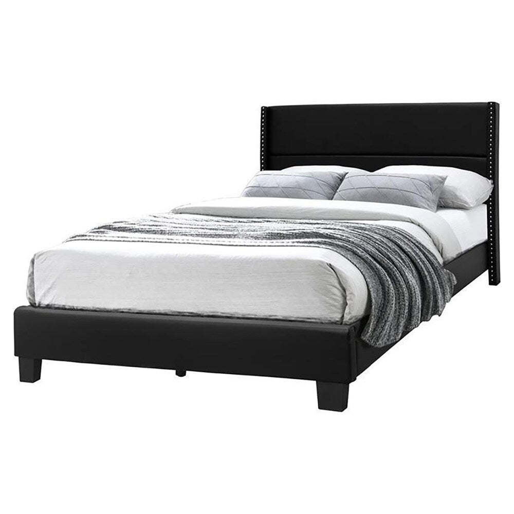 Faux Leather Full Platform Bed in Black