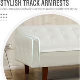 Faux Leather Futon Sofa Bed Sleeper Couch, Mid Century Button Tufted Upholstered Convertible Sofa Bed with Wooden Legs