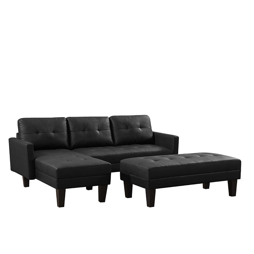 Faux Leather L-shape Sectional sofa bed Chaise Lounge with Ottoman