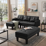 Faux Leather L-shape Sectional sofa bed Chaise Lounge with Ottoman