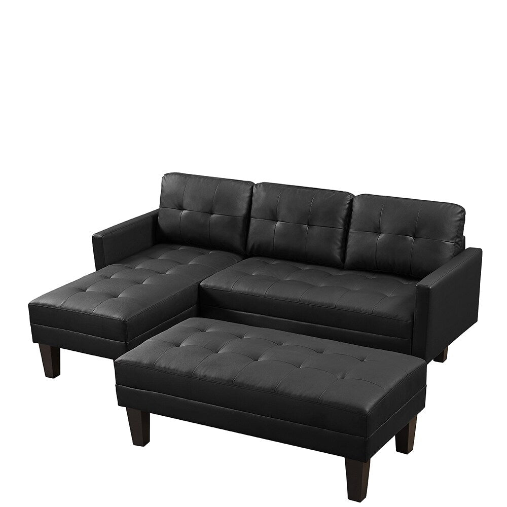 Faux Leather L-shape Sectional sofa bed Chaise Lounge with Ottoman