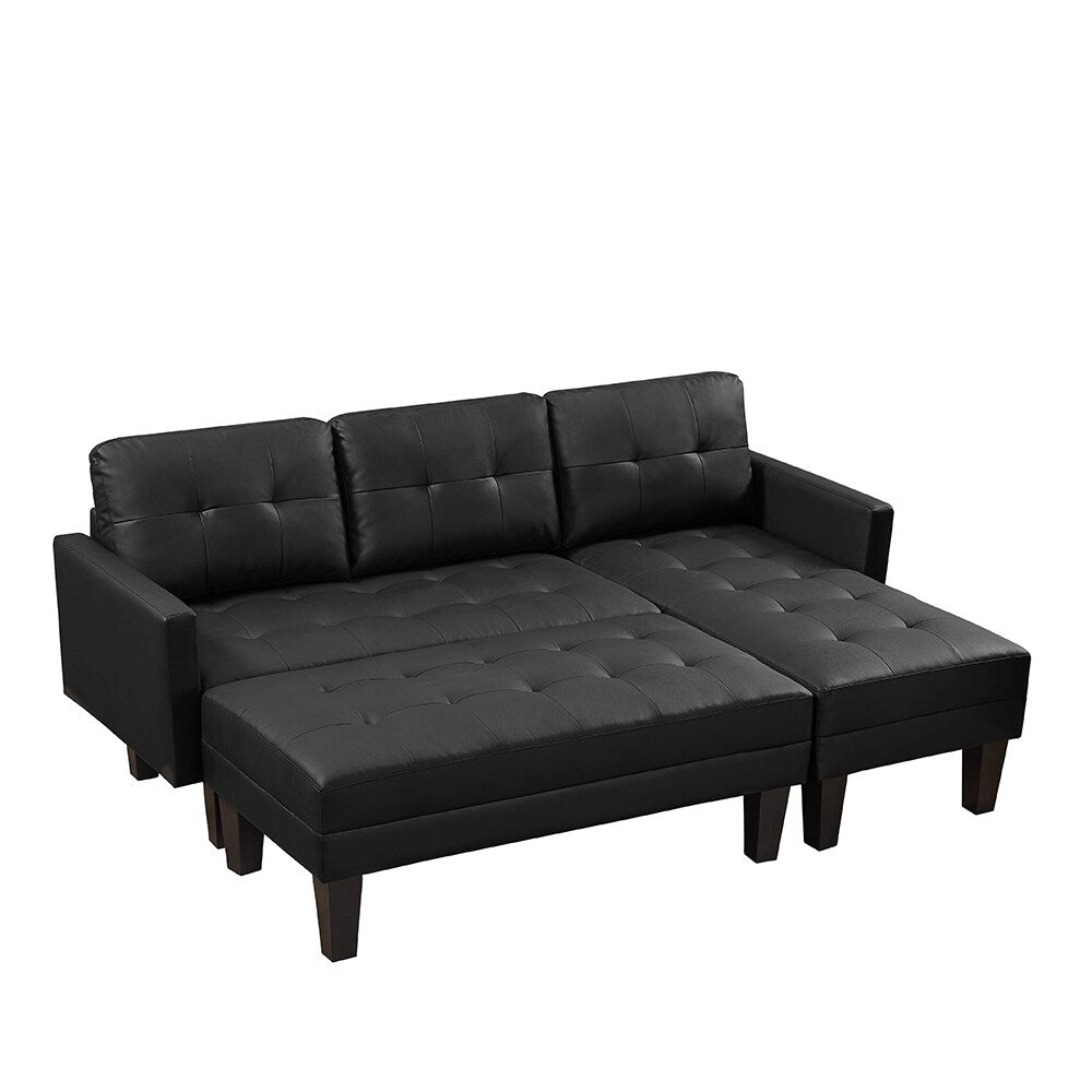 Faux Leather L-shape Sectional sofa bed Chaise Lounge with Ottoman