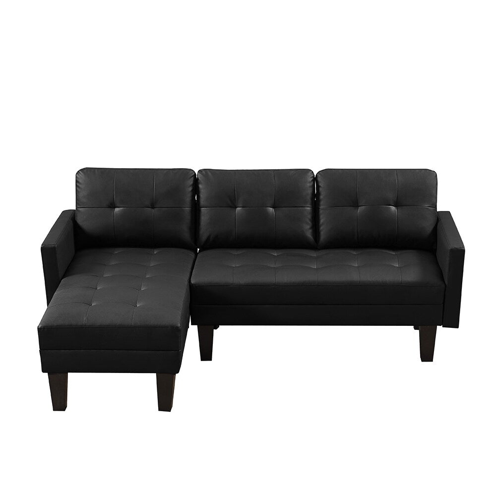 Faux Leather L-shape Sectional sofa bed Chaise Lounge with Ottoman