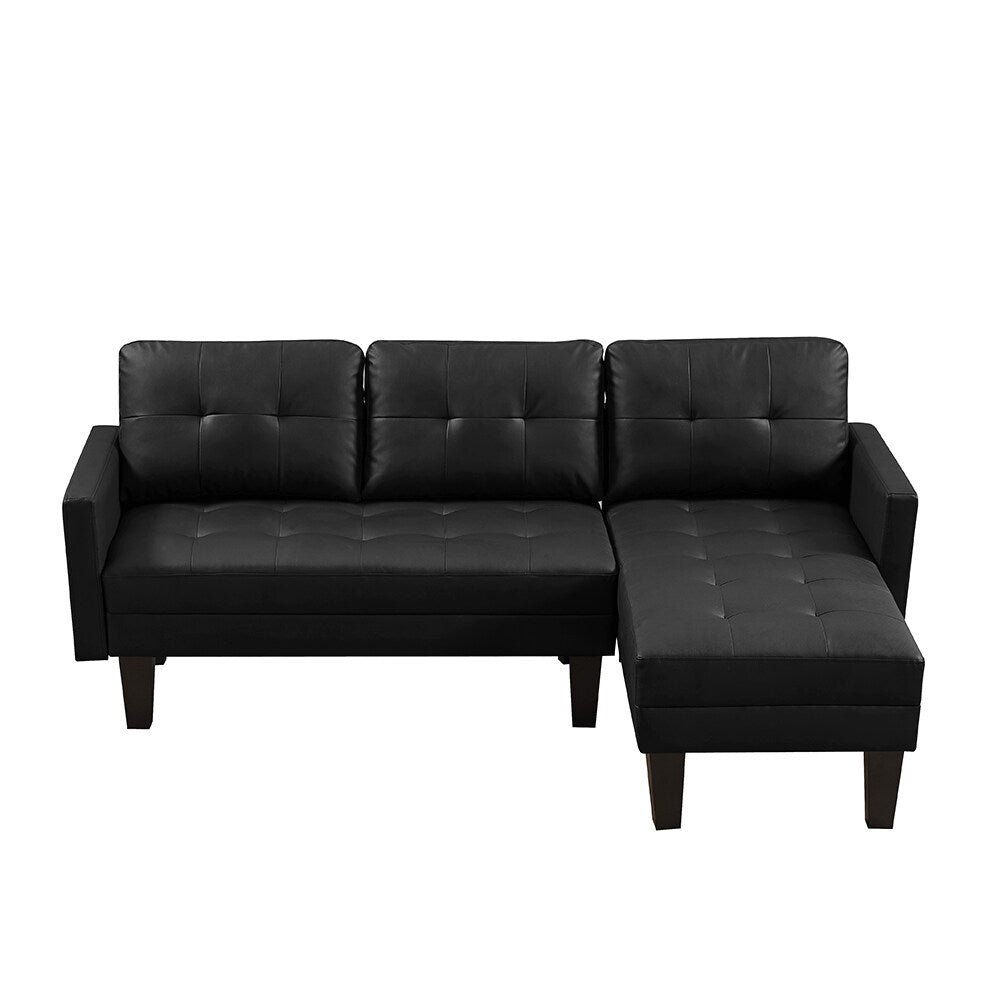 Faux Leather L-shape Sectional sofa bed Chaise Lounge with Ottoman