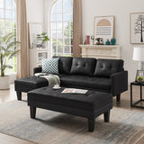 Faux Leather L-shape Sectional sofa bed Chaise Lounge with Ottoman