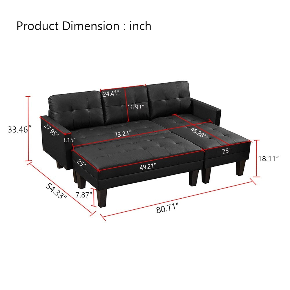 Faux Leather L-shape Sectional sofa bed Chaise Lounge with Ottoman