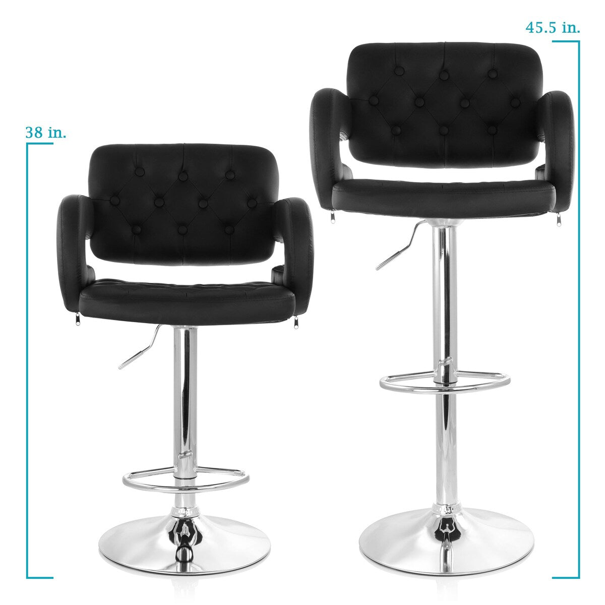 Faux Leather Modern Bar Stool Black Adjustable Swivel Base