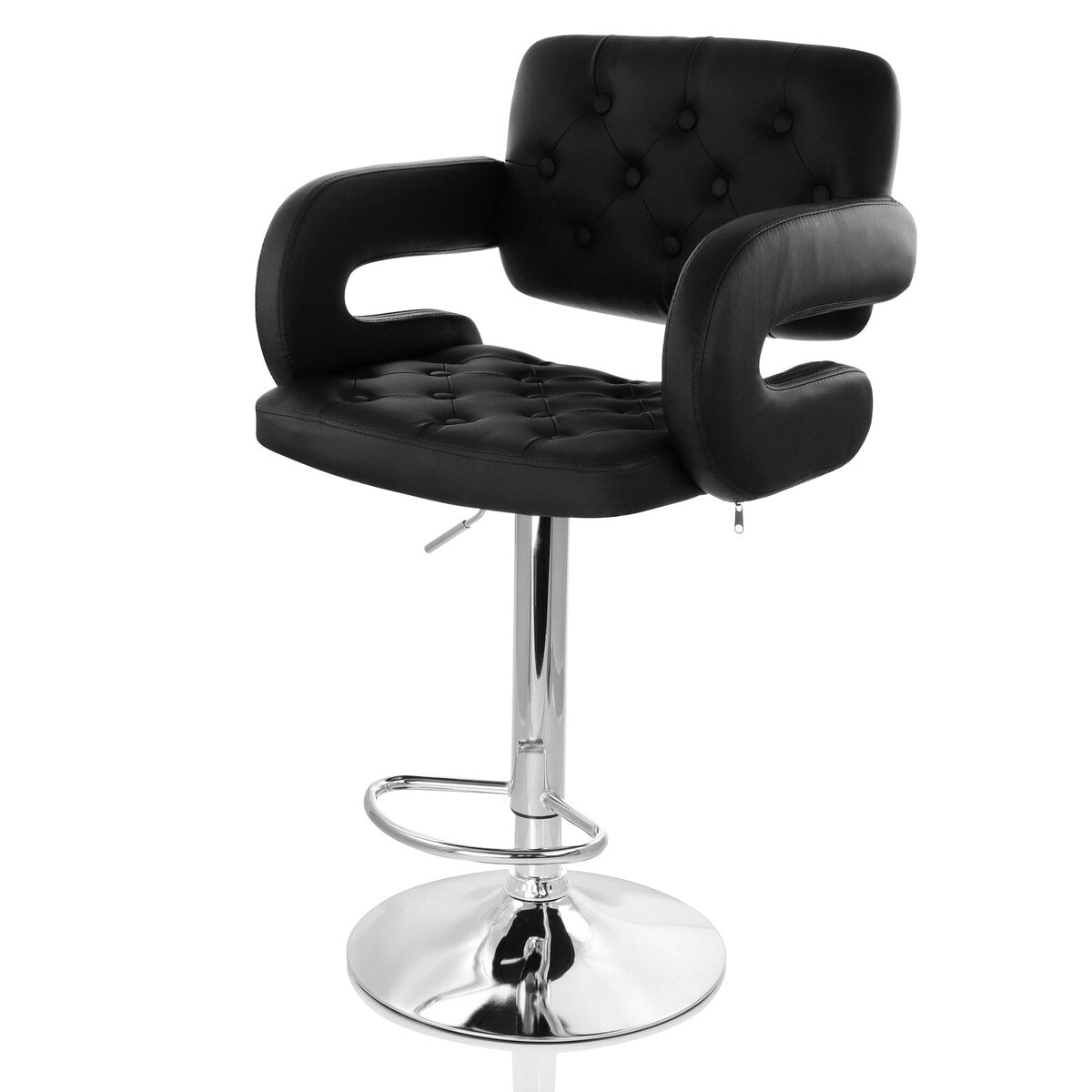 Faux Leather Modern Bar Stool Black Adjustable Swivel Base
