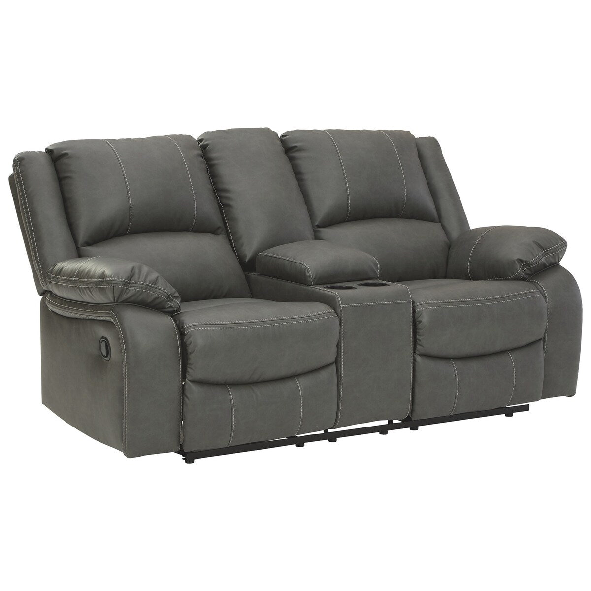 Faux Leather Upholstered Dual Reclining Loveseat with Console, Gray