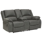 Faux Leather Upholstered Dual Reclining Loveseat with Console, Gray
