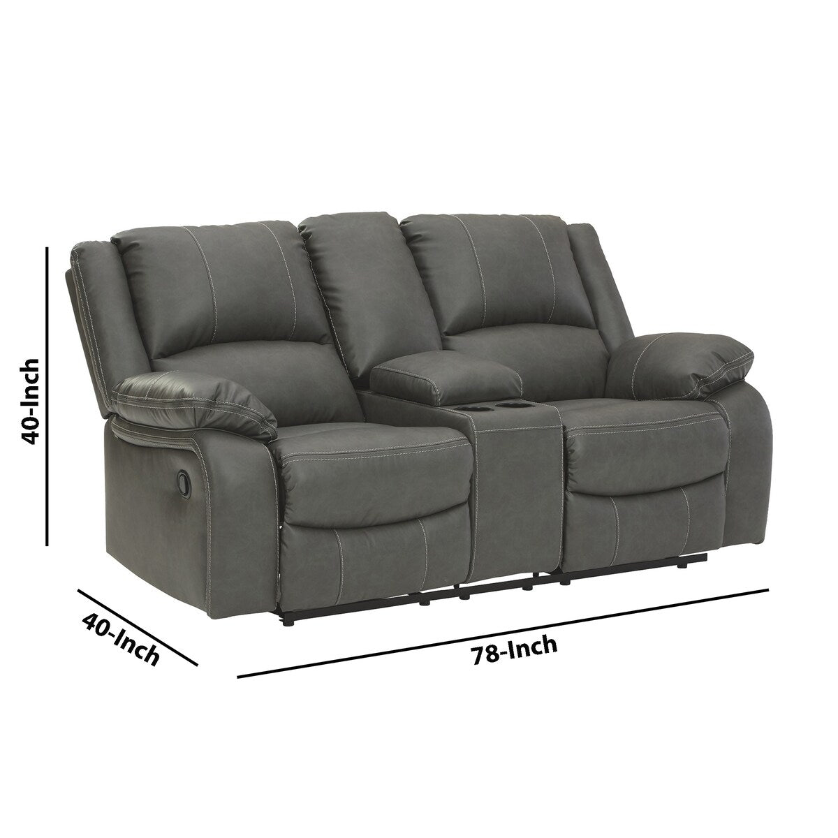 Faux Leather Upholstered Dual Reclining Loveseat with Console, Gray