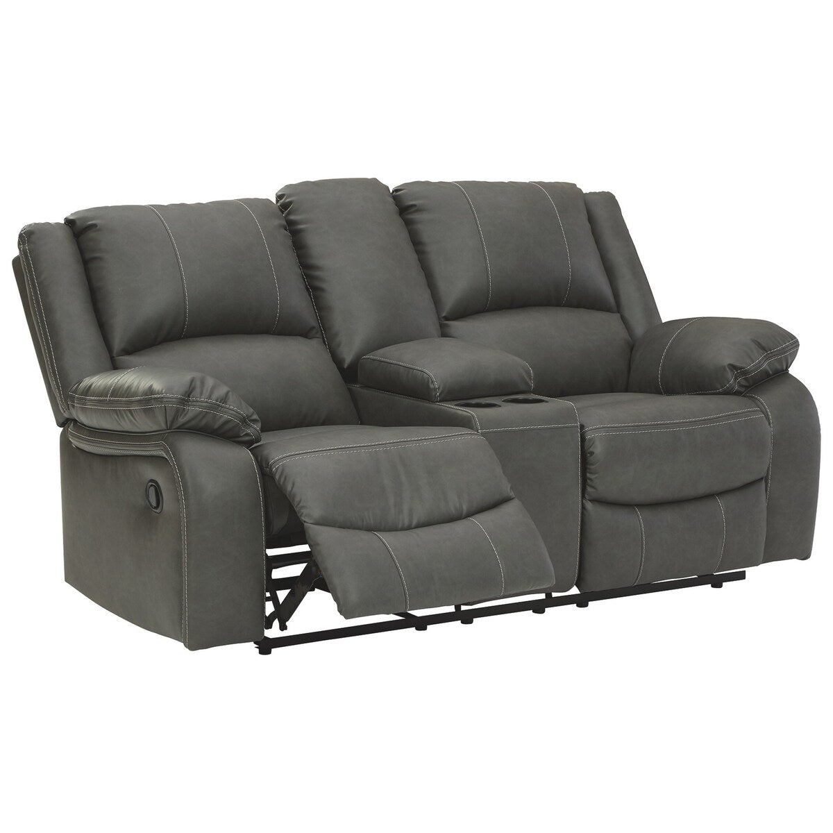 Faux Leather Upholstered Dual Reclining Loveseat with Console, Gray
