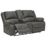 Faux Leather Upholstered Dual Reclining Loveseat with Console, Gray