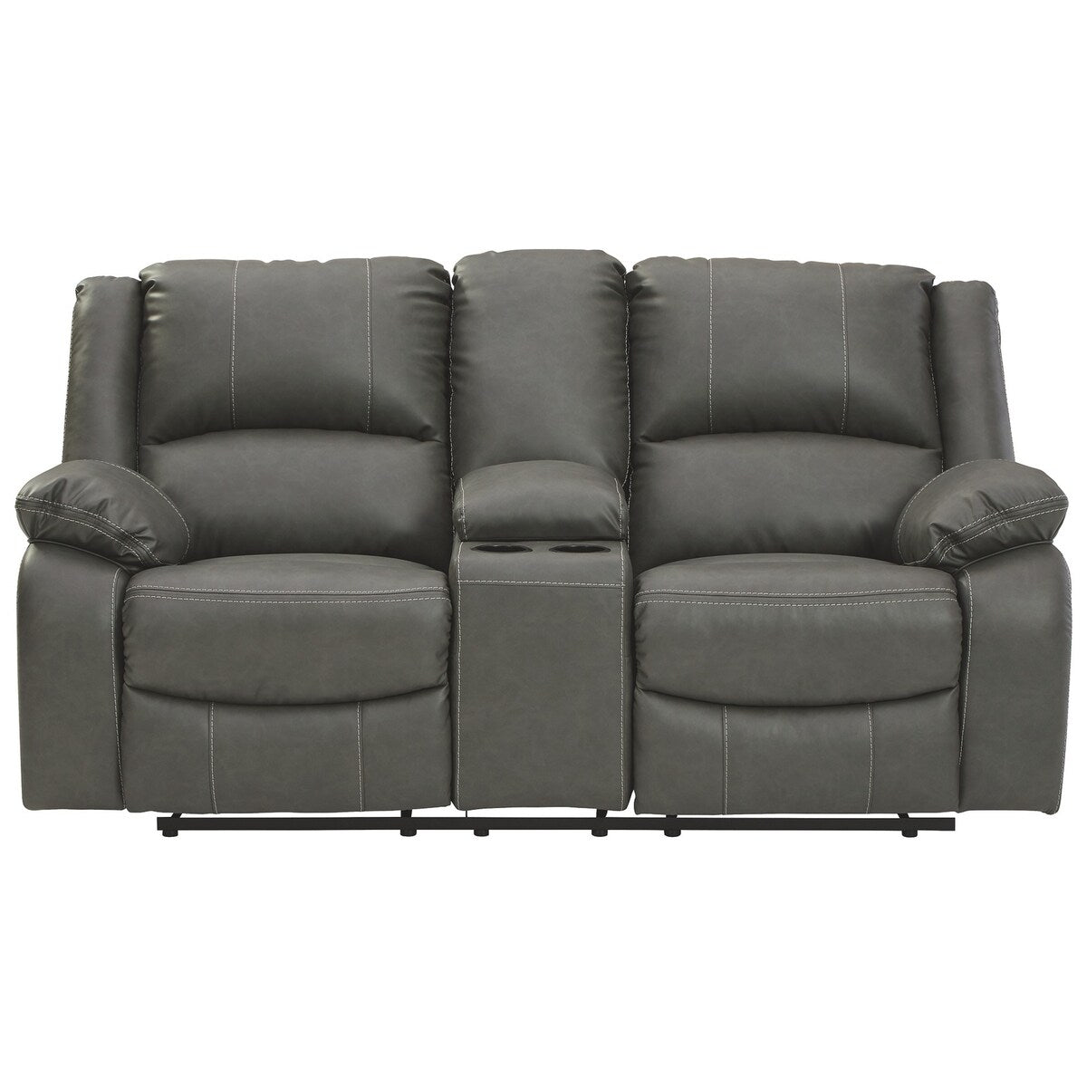 Faux Leather Upholstered Dual Reclining Loveseat with Console, Gray