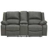Faux Leather Upholstered Dual Reclining Loveseat with Console, Gray