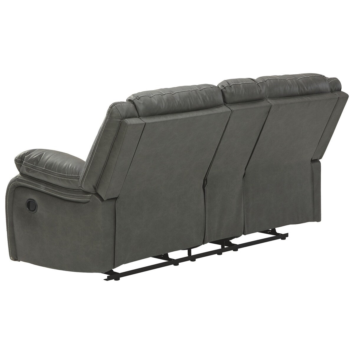 Faux Leather Upholstered Dual Reclining Loveseat with Console, Gray