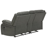 Faux Leather Upholstered Dual Reclining Loveseat with Console, Gray