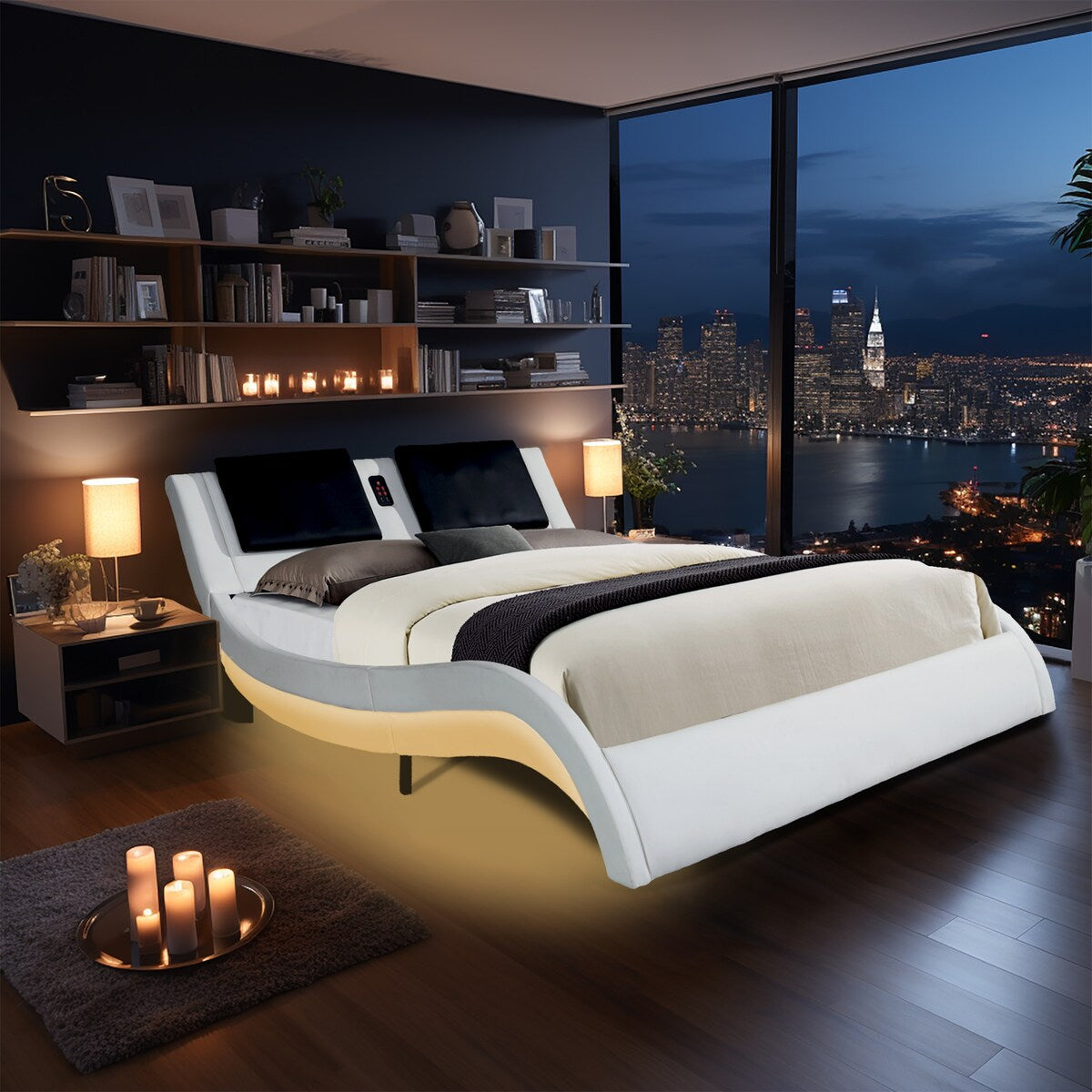 Faux Leather Upholstered Platform Bed Frame, King Size
