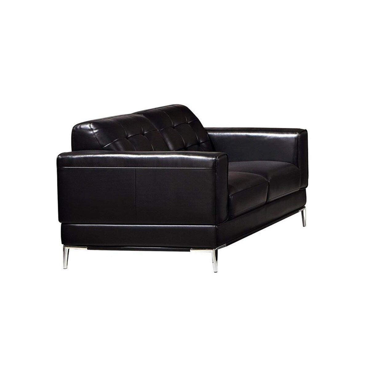 Faux Leather Upholstered Wooden Loveseat with Square Quilt Tuft Pattern on Backrest, Black