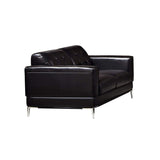 Faux Leather Upholstered Wooden Loveseat with Square Quilt Tuft Pattern on Backrest, Black