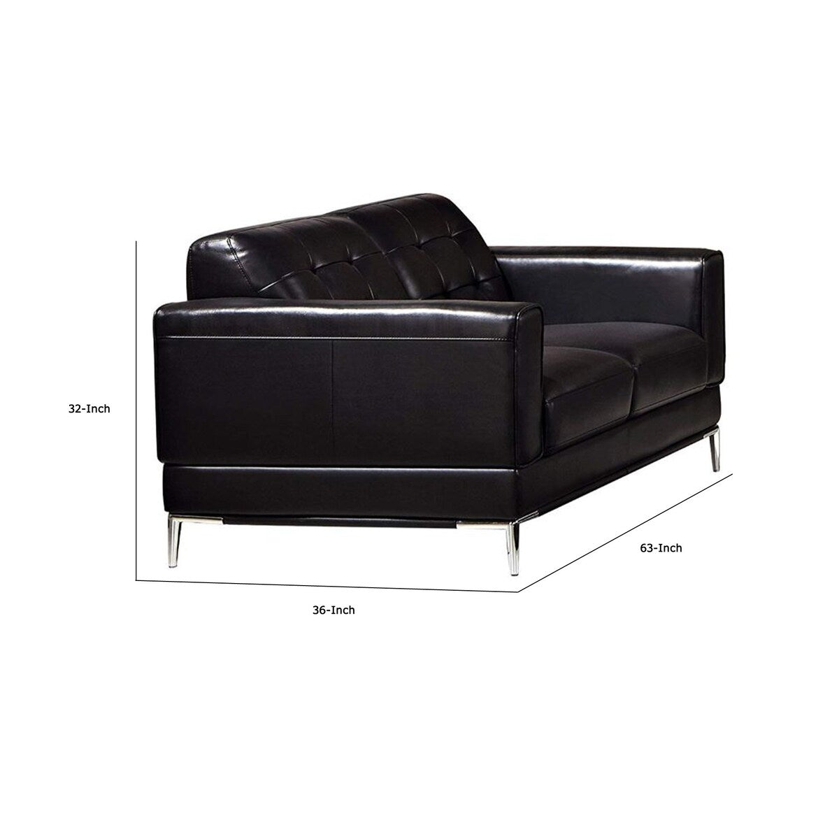 Faux Leather Upholstered Wooden Loveseat with Square Quilt Tuft Pattern on Backrest, Black