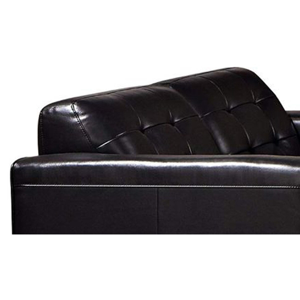 Faux Leather Upholstered Wooden Loveseat with Square Quilt Tuft Pattern on Backrest, Black