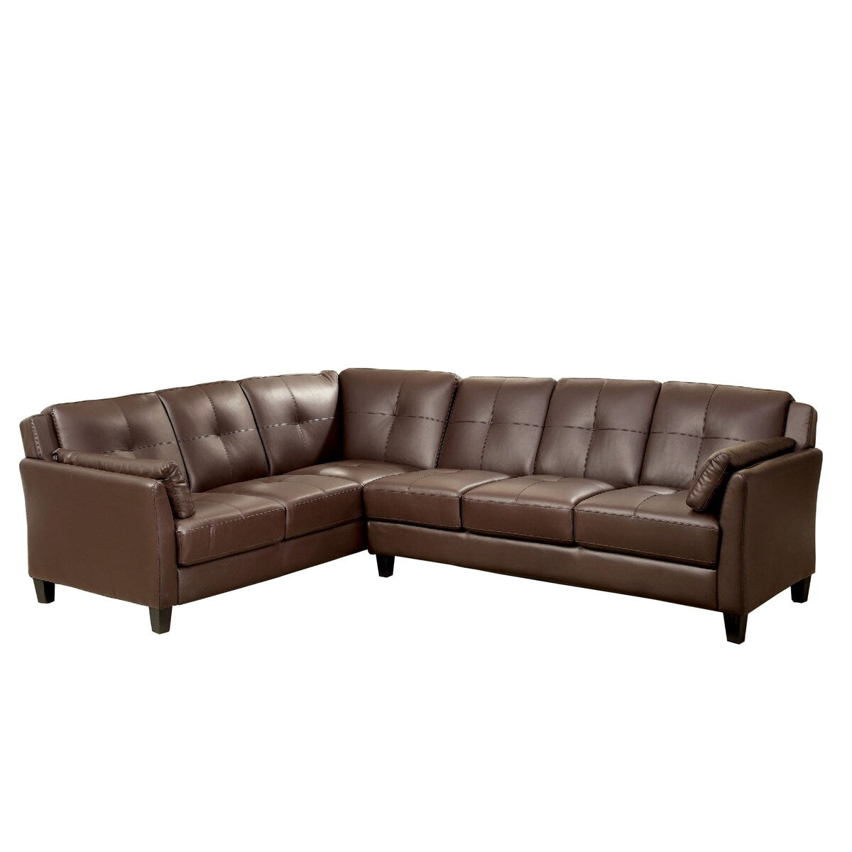 Faux Leather Upholstered Wooden Sectional Setwith Pillow Top Armrests, Brown