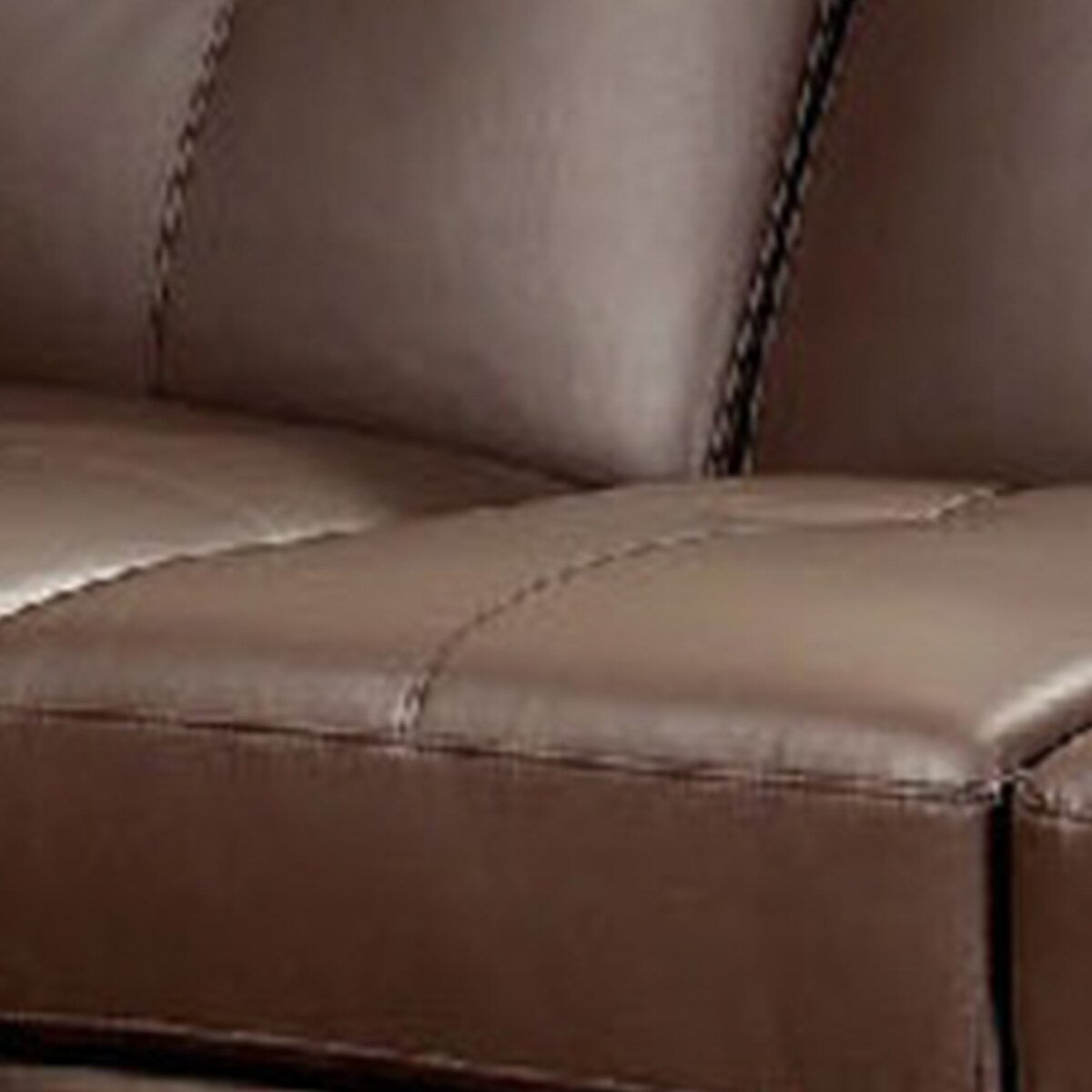 Faux Leather Upholstered Wooden Sectional Setwith Pillow Top Armrests, Brown