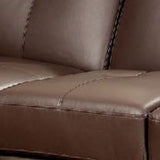 Faux Leather Upholstered Wooden Sectional Setwith Pillow Top Armrests, Brown